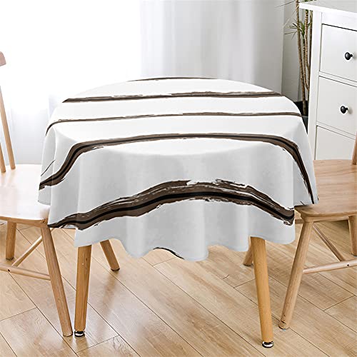 Nappe ronde 90cm à rayures blanches imperméable pour table de cuisine