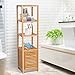 HOMCOM Estantería de Bambú para Baño Armario Alto Librería Organizador 4 Niveles 1 Puerta 36x33x140cm