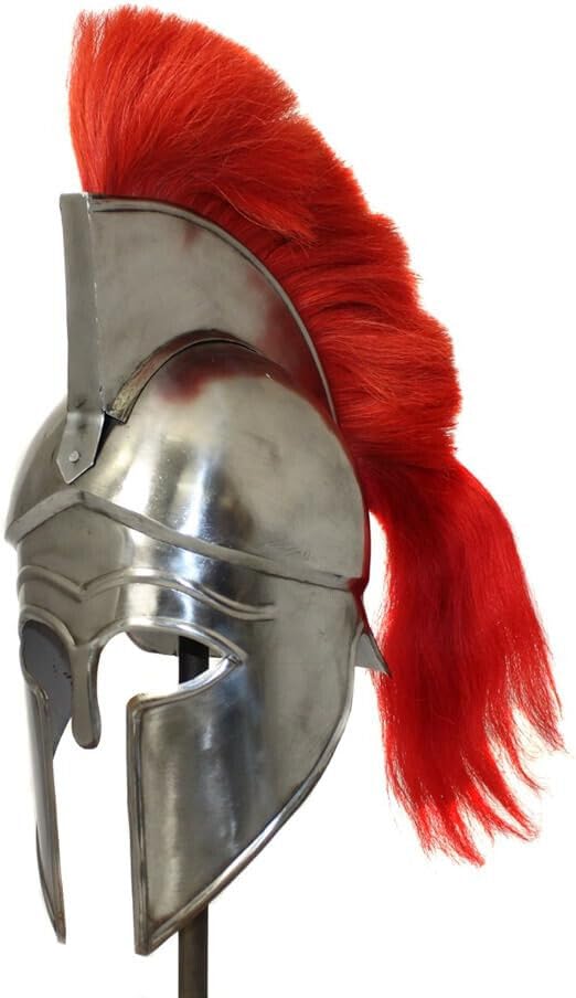 Medieval Greek Helmet with Red Plume Medieval Wearable Helmet Inner