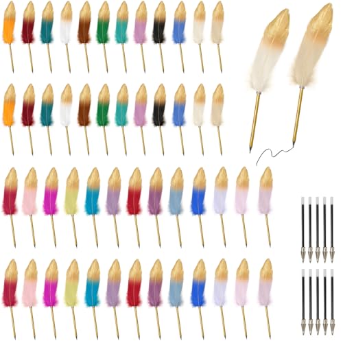 50 Pcs Feather Quill Ballpoint Pens Bulk 0.7 mm Feathered Pens Re...
