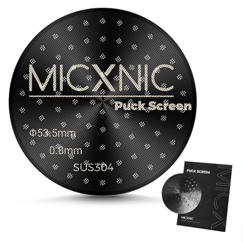 MICXNIC Pantalla de disco de 54 mm, 0,8 mm de grosor, reutilizable, para portafiltro Sage de 54 mm, filtro de doble capa, pantalla de disco espresso de titanio de acero inoxidable con bolsa de papel,