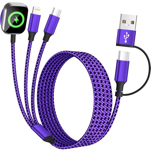 Travel Essentials 3in2 Multi Charging Cable for Apple Watch Charger,USB A/C to Type C/IP/iWatch Charger, Charging Cords for Multiple Devices Compatible with iWatch Series&iPhone 16-12 5FT