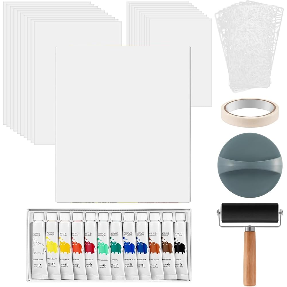 Veciado Gel Printing Plate Kit 9" X 12", Complete Printmaking Set Includes Gelatin Plate& Printmaking Paper,for Art, Monoprinting White