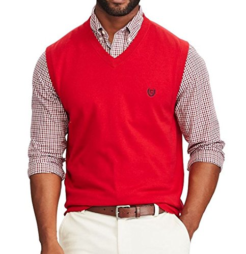 Chaps Mens Classic Fit Lightweight V-Neck Sweater Vest Solid Red (Small)