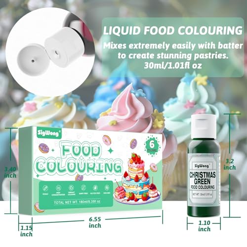 Food Colouring Set - 6x30ml Food Grade Liquid Edible Icing Colours for Halloween Dessert Decoration, Cake Decorating, Baking, Easter Eggs, Holiday Biscuits
