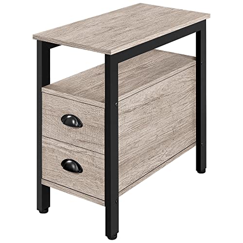 Yaheetech End Table Side Table with 2 Drawer Nightstand Storage Cabinet for Living Room Bedroom Vintage Style 59.5x29.5x60.5cm, Grey