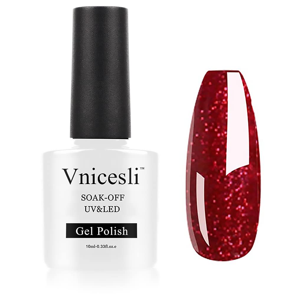 Vnicesli Smalto Semipermanente Unghie Rosso Bordeaux Glitter, Smalti Semipermanenti per Unghie Soak off UV LED Smalti Semipermanenti Gel Unghie Manicure Gel 10ml