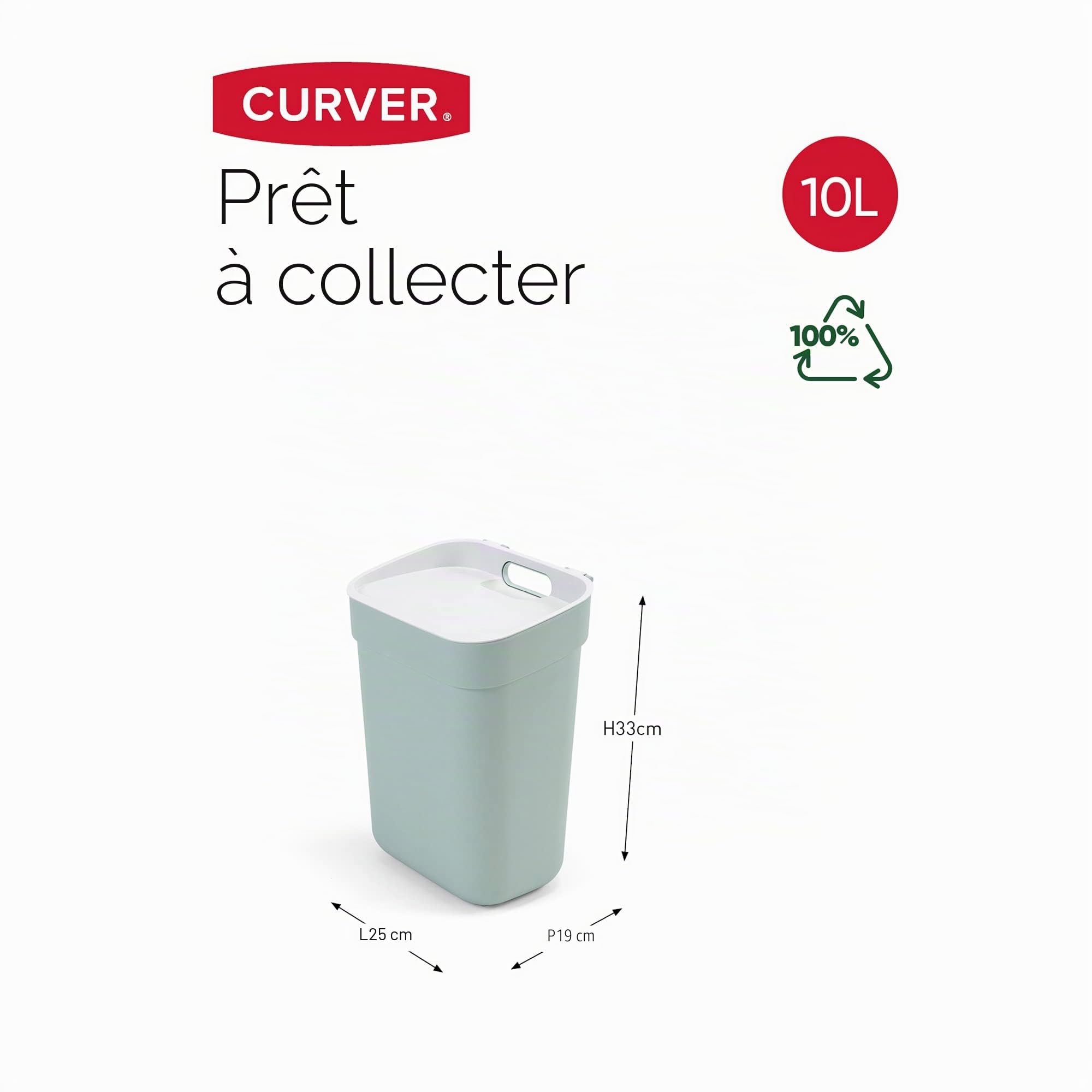 Curver Ready to Collect Poubelle de recyclage 10 l gris clair