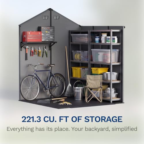 Image of Devoko 6X6 FT Plastic Outdoor Storage Shed with Floor, Dark Gray
