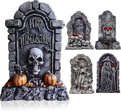 BEAUTLOHAS. 63CM Halloween Grabstein Dekoration, Rip Inschrift, 5PCS Halloween Yard Signs Decor Realistisch Grabstein Friedhof Dekorationen mit Pfahl für Haunted House Garden, Yard, Horror Decoration