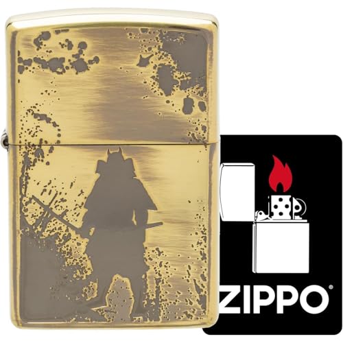 ジッポー(Zippo) オイルライター 特製ステッカー付き フリント 真鍮製 レギュラーベース ブラス エッチング加工 アンティーク仕上げ 武者 BO