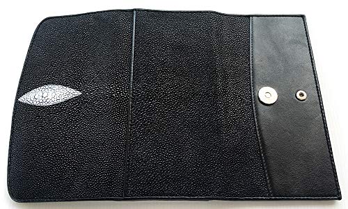 Julie Genuine Real Stingray Skin Leather One Eye Trifold Clutch Black Wallet4
