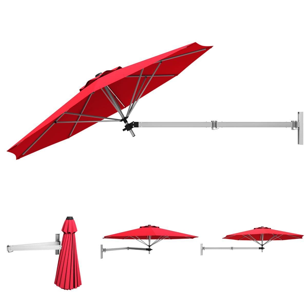 SFAREST Wall-Mounted Parasol, UV Protective Waterproof Cantilever Parasol Umbrella with Adjustable Pole & Wind Vent, 8-Rib Outdoor Hanging Umbrella Tilting Sun Shade for Garden Patio Yard (Burgundy)