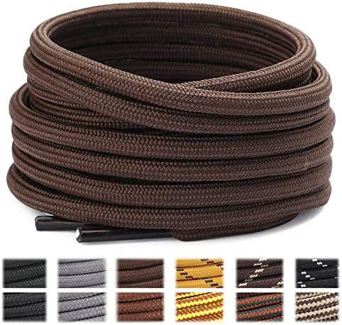 Stepace Round Shoelaces [2 Pairs] Heavy Duty Boot Shoe Laces for Hiking Work Boots Brown-120(High density)