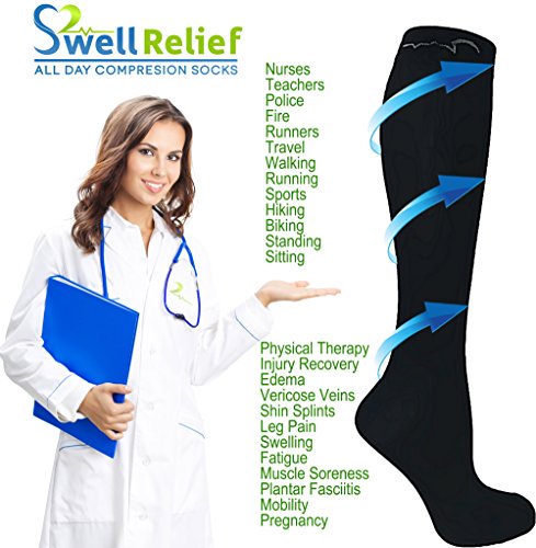 2 Pair Navy Blue Small/Medium Ladies Compression Socks, Moderate/Medium Compression 15-20 Mmhg. Therapeutic, Occupational, Travel & Flight Knee-High Socks. Womens And Mens Hosiery. #TOP3