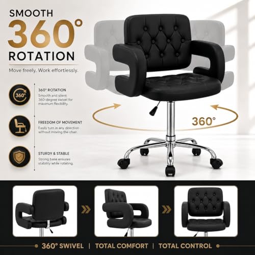 Image of Modern Button Shape Bar Stool with 360 Swivel | Height Adjustable Bar Chair | Counter Stool & High Chairs | Comfortable for Home, Office, Restaurant Bar & Cash Counter - (Black)