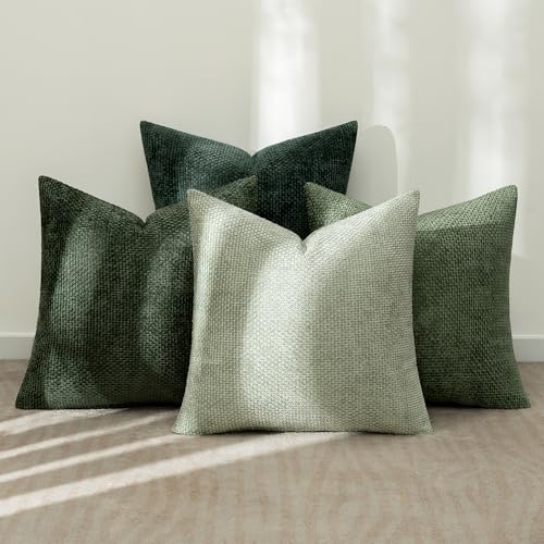 Image of MIULEE Pack of 4 Couch Throw Pillow Covers 20x20 Inch Green Soft Decorative Chenille Pillow Covers Farmhouse Accent Cushion Covers for Boho Spring Home Decor Sofa Bedroom Living Room