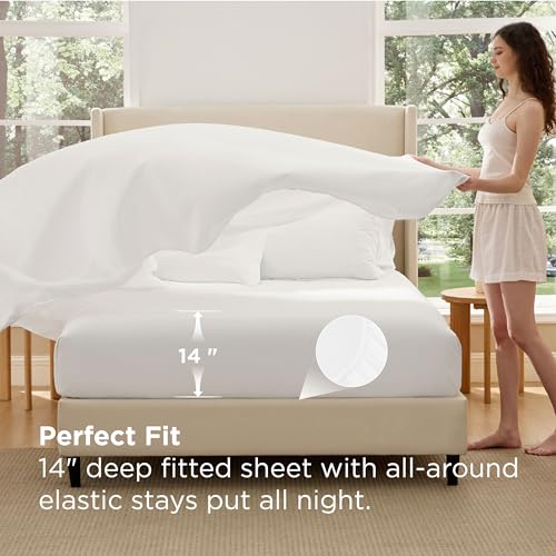 Image of Bedsure 7 Pieces Queen Comforter Set Premium Series, Hotel Luxury Soft Bed in a Bag, Goose Down Alternative, Safe for Sensitive Skin Bedding Comforter All Season Medium Warmth, White Wavy Quilted
