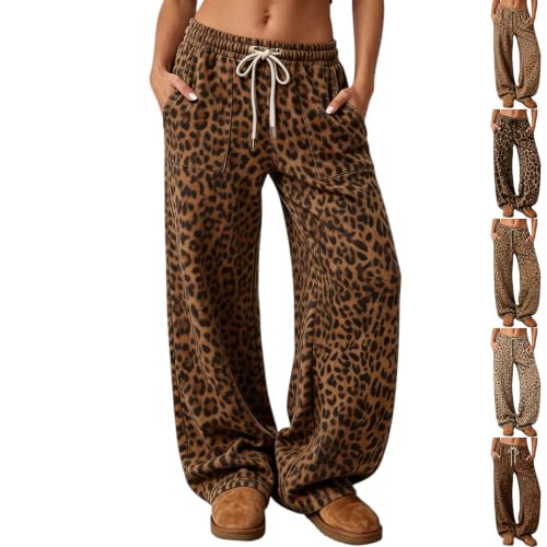 Woman Sweatpants Leopard Wide Leg Drawstring Vintage Cute Sweatpants - image 1