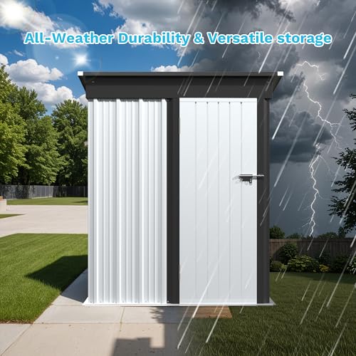 Image of Greesum Outdoor Storage Shed 5 x 3 ft. Utility Tool Shed Metal Storage Garden Shed with Door & Lock for Patio Storage, White