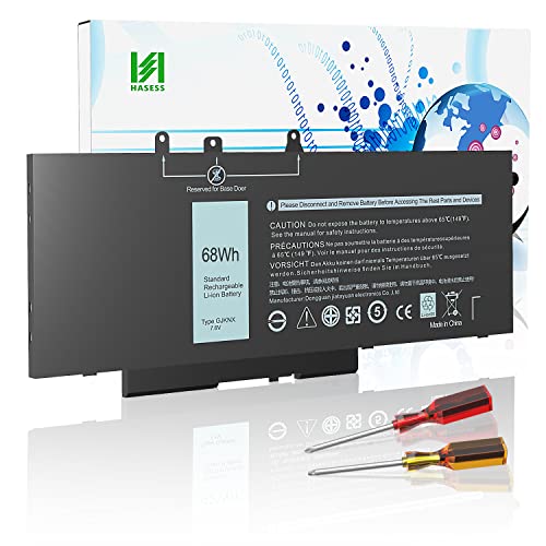 HASESS GJKNX Batería Repuesto para DELL Latitude 5480 5580 5280 5288 5488 5590 5591 5490 5491 5495 E5480 E5580 E5490 E5590 Precision 15 3520 3530 Series GD1JP DY9NT 5YHR4 451-BBZG 7.6V/68Wh Cover