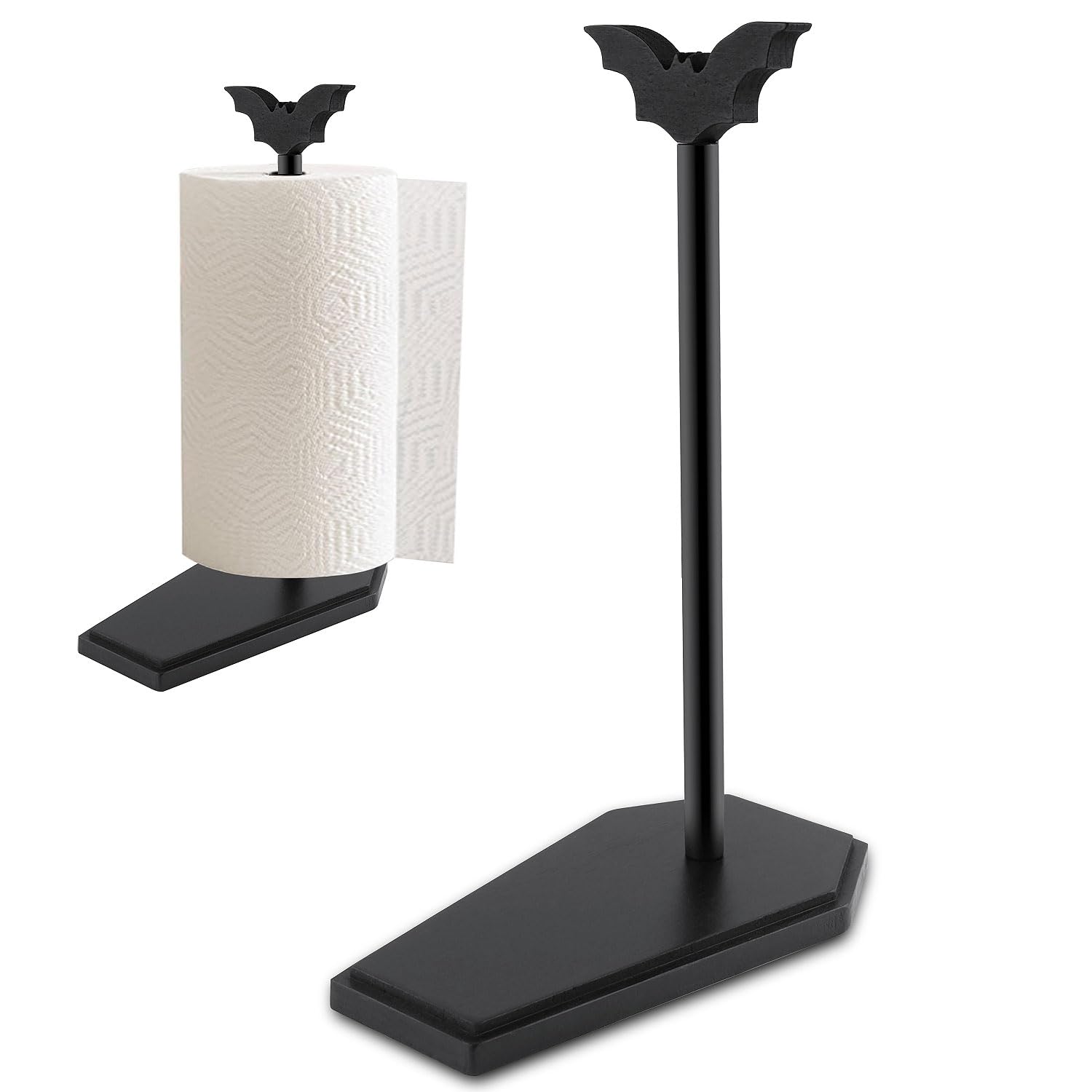 Portarrollos de Papel para Cocina con Diseño de Murciélago, Decoración de Halloween para Cocina y Baño, Soporte de Toallas de Papel para Encimera, Regalo Perfecto para Amantes de lo Gótico - Negro Profundo
