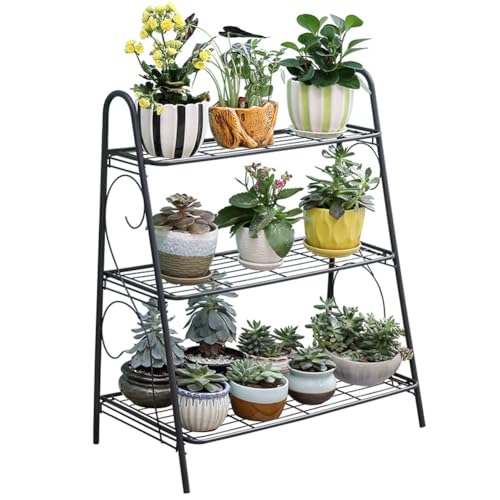Niwugady Soporte de metal para plantas de 3 niveles, interior y exterior, esquina para flores, estantería para plantas múltiples, soporte para plantas, escaleras para exteriores, balcón, jardín, salón