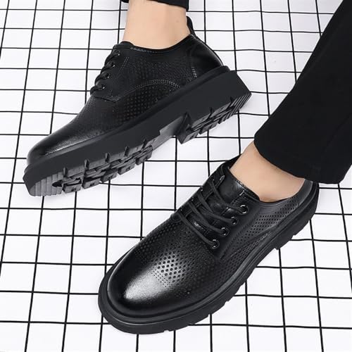 Dress Oxford for Men's Hollow Platform Lace-up Vegan Leather Plain Toe Office Casual Rubber Sole Anti-Slip Shoe3