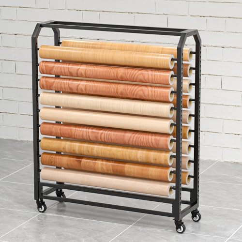 Commercial Fabric Display Rack,Commercial Fabric Roll Organizer with Adjustable Hanging Rod,Movable Car Color Change Film Organiser Holder with Wheels for Leather Rolls/Window Film/Wallpaper Displays(