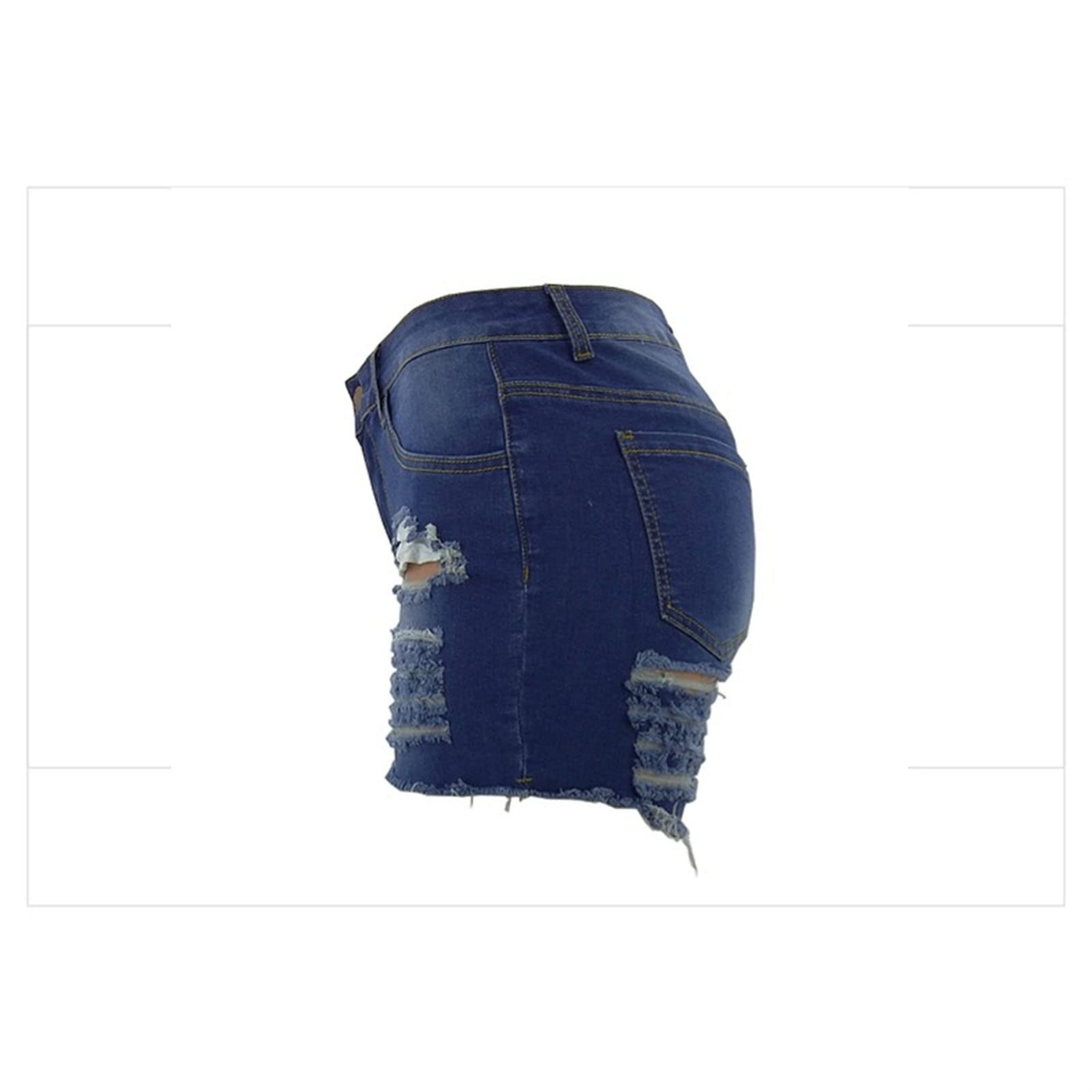 JEKE-DG Womens High Rise Jean Shorts Ripped Fray Hem Stretchy Denim Short Distressed Fray Hem Stretchy Denim Short (Small,Dark Blue)