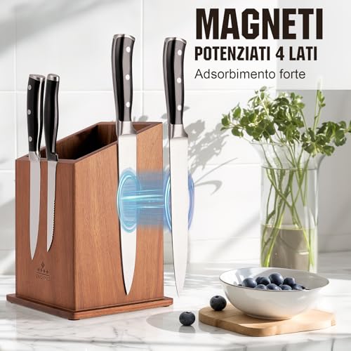 ENOKING Porta Coltelli Cucina Magnetico, Ceppo Coltelli da Cucina Vuoto, Portacoltelli da Cucina in Legno di Acacia, Porta Posate Cucina di Grande Capacità per Coltelli e Utensili da Cucina - immagine 3