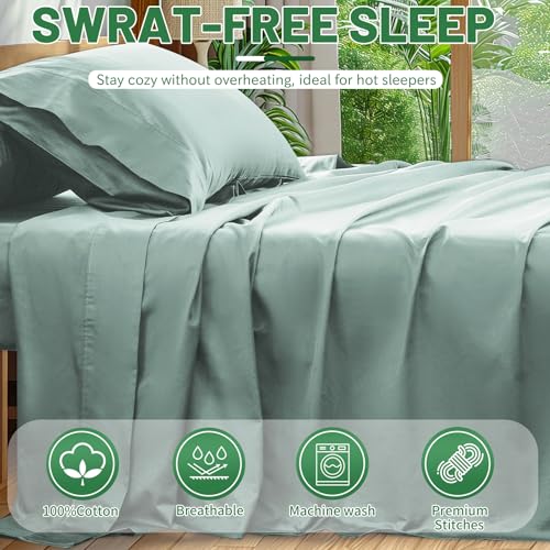 Image of Extra Deep Pocket King Sheets 18-24 Inch 100% Egyptian Cotton 1000 Thread Count Sateen Weave Soft Breathable 4 Pieces(King,Sage Green)
