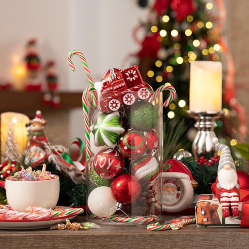 Valery Madelyn Christmas Ornaments Set, 100ct Red Green White Shatterproof Christmas Tree Decorations Variety Ball Ornaments Bulk, Whimsical Hanging Ornaments for Xmas Trees Holiday Party Decor - Image 5