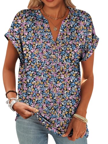 Image of ANRABESS Womens Short Sleeve Henley Tops V Neck Dressy Casual Blouses Summer Trendy Tee Shirts 2026 Vacation Fashion Clothes