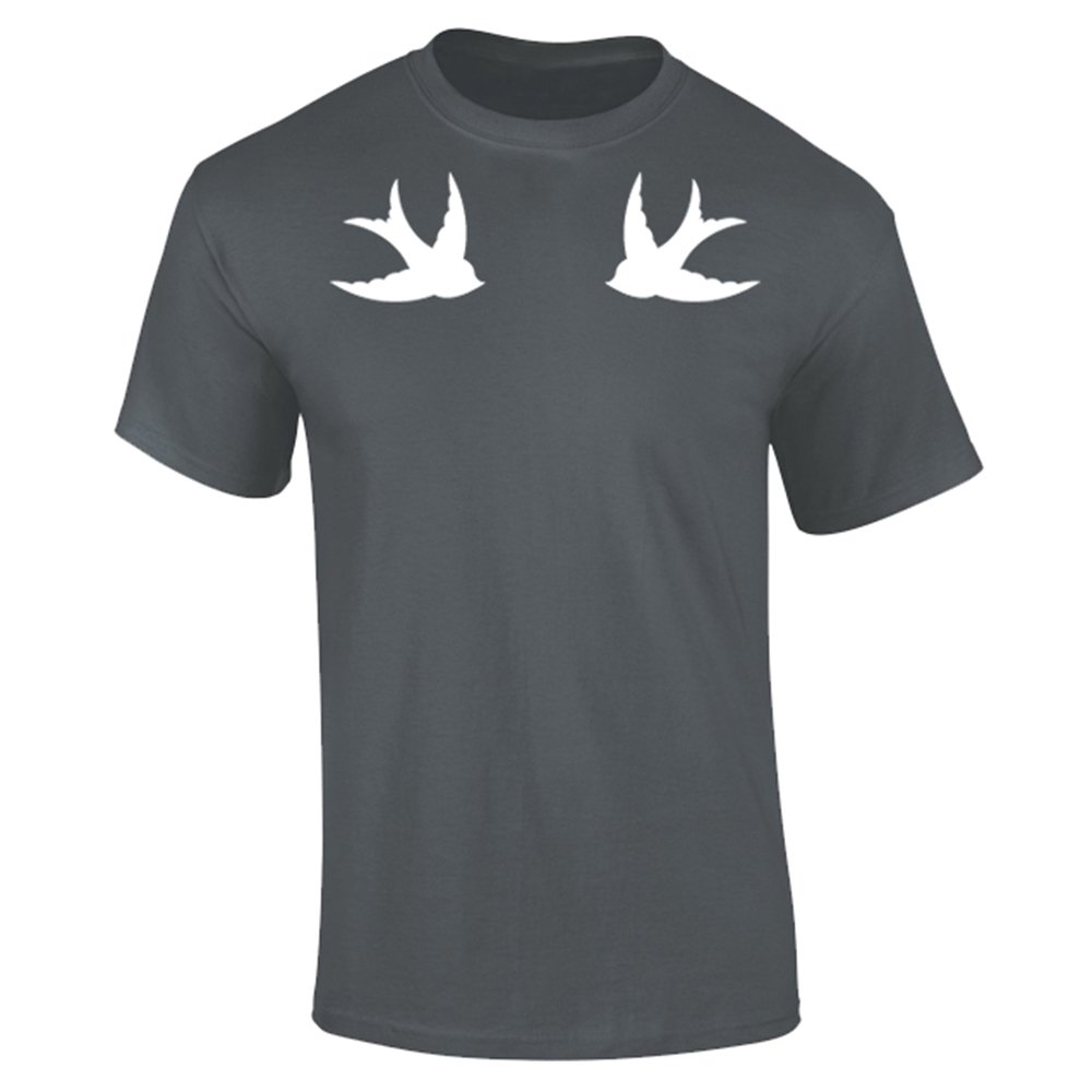 Flip Men's Charcoal Grey Swallows Birds Tattoo Style T-Shirt (Xxl)