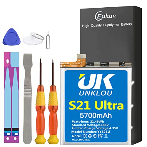 UNKLOU Galaxy S21 Ultra Battery, [Upgraded] 5700mAh Li-Polymer EB-BG998ABY Replacement Battery for Samsung Galaxy S21 Ultra 5G SM-G998 with Repair Tool Kit [24 Month Service]