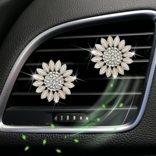 Image of Sunflower Air Vent Clips Car Accessories Bling Sunflower Air Freshener Outlet Clips for Women Car Interior Decorations Cute Flowers Cars Clips Air Fresheners Interior Accessories (2, Beige)