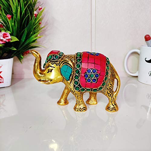 Image of KridayKraft Metal Elephant Medium Size with Stone Work for Showpiece Enhance Your Home,Office & Table and Gift for Have House Warming Anniversaries, Birthday..