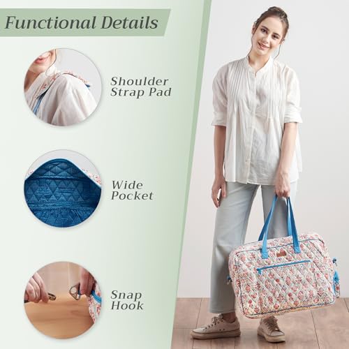 Maison d' Hermine Weekender Bags for Women Cotton Quilted Duffel Overnight Luggage Weekend Bag for Men Gym Sports Gifts Travel Business Travellers Family Trip (Albane)4