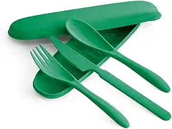 Conjunto De Talheres Fibra De Bambu Estojo Colher Garfo Faca(05 Unidades,Verde)