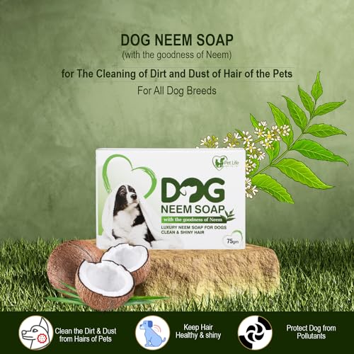 Image of Pet Life Luxury Neem Soap for Dogs & Puppies - Clean & Shiny Hair for Golden Retrievers & All Breeds | Made with Natural Ingredients | Organic Dog Soap Skin & Coat Care - 75 Gm (Pack of 3)