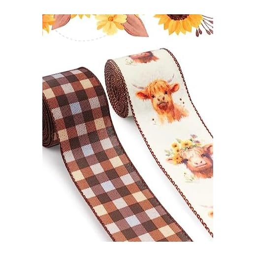2 Rolls 2.5" × 5 Yd Fall Wired Ribbon Thanksgiving Burlap Ribbons Cow Ribbons Brown Buffalo Plaid Ribbons for Thanksgiving Fall Wreath DIY Crafting Gifts Wrapping Party Decoration