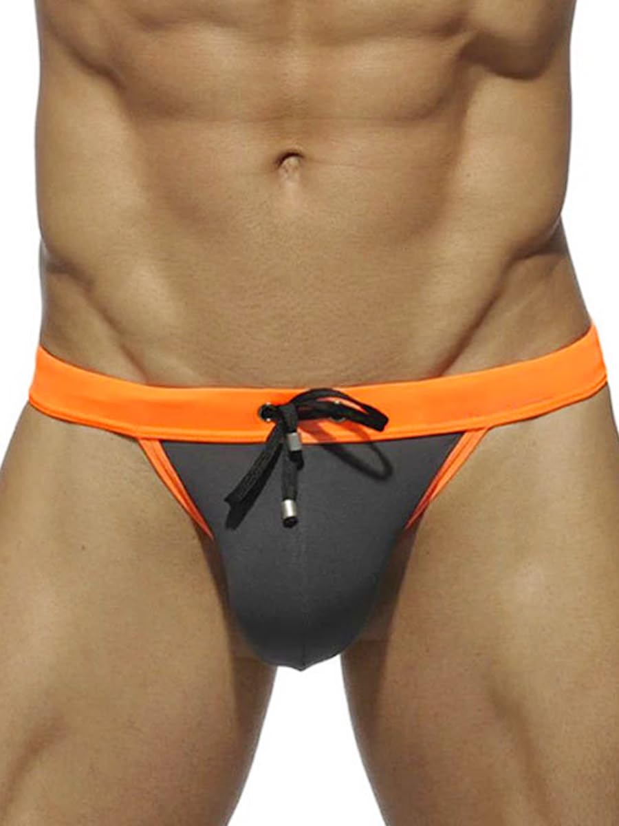 MIZOK Men's Sexy Color Block Swim Briefs Hot Body Bikini Swimwear with Adjustable Drawstring
