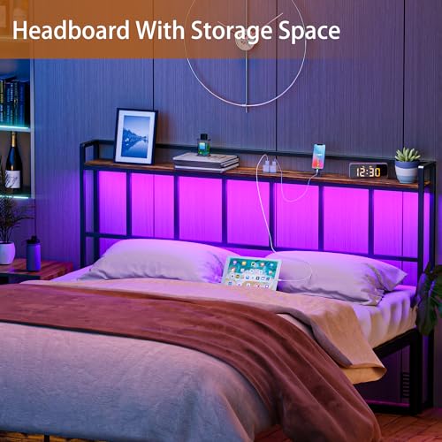 Lakemid HB001BR Headboard Queen Size, Headboards With Led Light, Outlets And Usb Ports, Head Board With Storage Rack, Sturdy And Stable Headboard For Queen Size Bed, Adjustable Height thumb #5