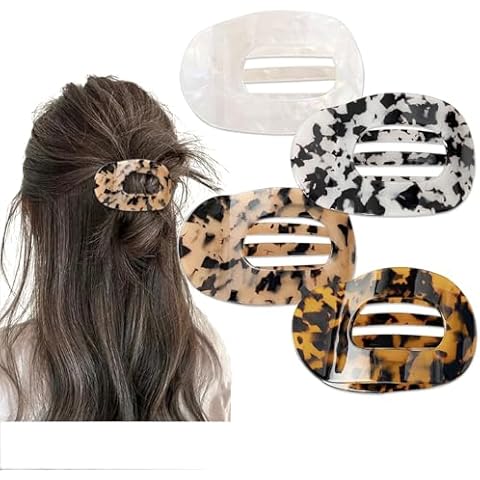 4 Pack Flat Hair Clips, French Flat Clips Hair for Thick Thin Hair Leopard Print Hair Claw Clips for Women Girls Duck Billed Clips Barrettes Strong Hold Cover