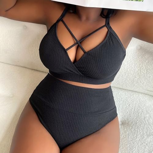 Plus Size Swimsuit for Women Two Piece High Waisted Bikini Sets Sporty Modest Bathing Suit Tummy Control Swimwear4