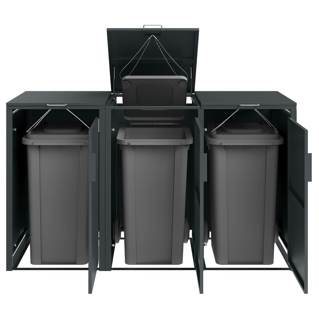 STEELSØN Thoria 3er Mülltonnenbox bis 120L – Müllcontainer für 3 Tonnen aus verzinktem Stahl – Mülltonnenverkleidung in Anthrazit wetterfest – hochwertige Müllbox/Gerätebox