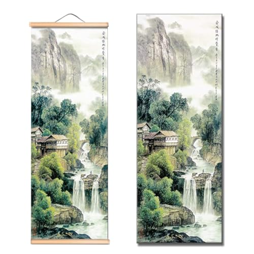 Helweet Asiático Pared Decoración, Pergamino de Decoración Asiática, Chino Rollo Pintura, Decoración Oriental, Adecuado para Decorar Dormitorio, Salón, Oficina, Comedor, 25 x 80 cm