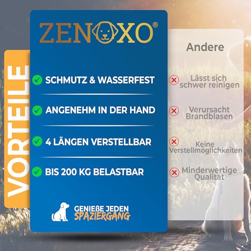 ZENOXO® [3m] Hundeleine | Schmutz- & wasserfest - Für mittlere & große Hunde - 4-Fach verstellbare Laufleine & Umhängeleine
