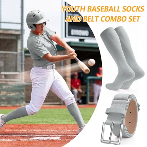 Image of XZQTIVE Baseball Softball Socks and Baseball Softball Belt Combo Set Knee-High Soccer Socks for Kids Youth Adult
